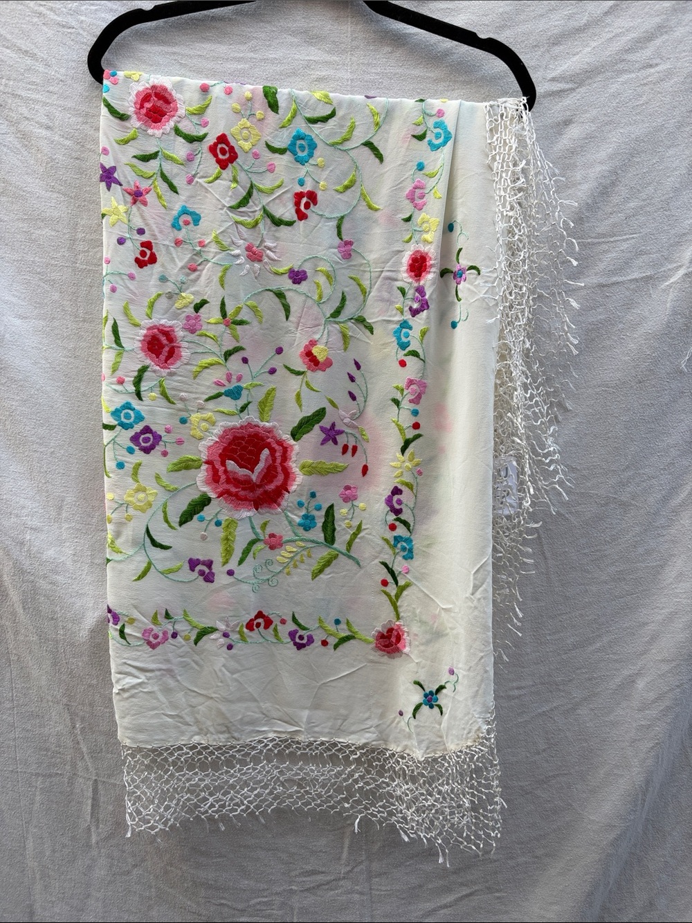 Embroidered Floral White Shawl